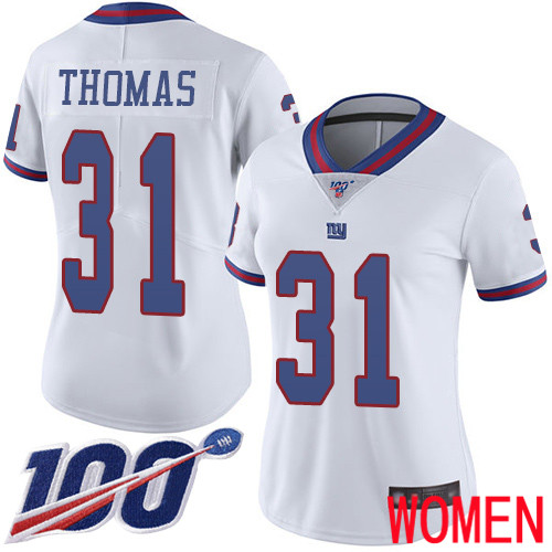 Women New York Giants #31 Michael Thomas Limited White Rush Vapor Untouchable 100th Season Football NFL Jersey